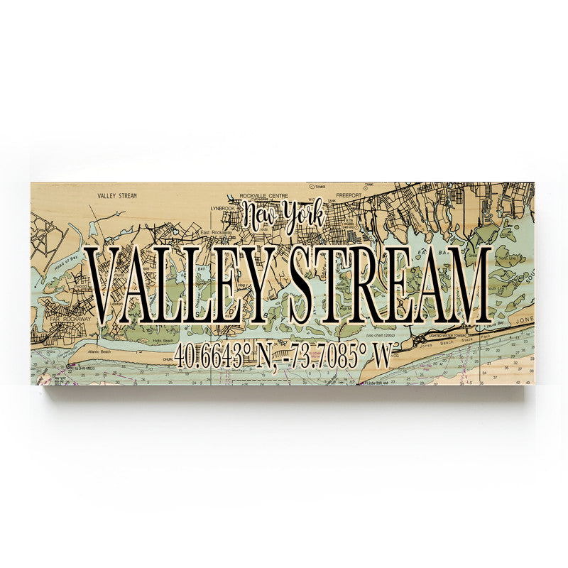 Valley Stream New York 3x9 Wood Coordinate Wall Hanging Map Sign