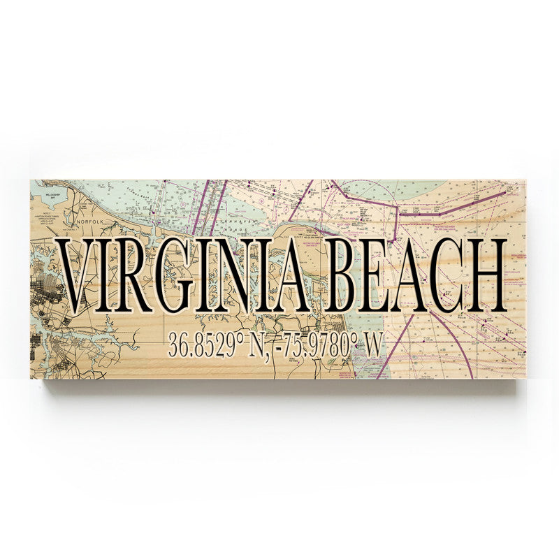 Virginia Beach Virginia 3x9 Wood Coordinate Wall Hanging Map Sign