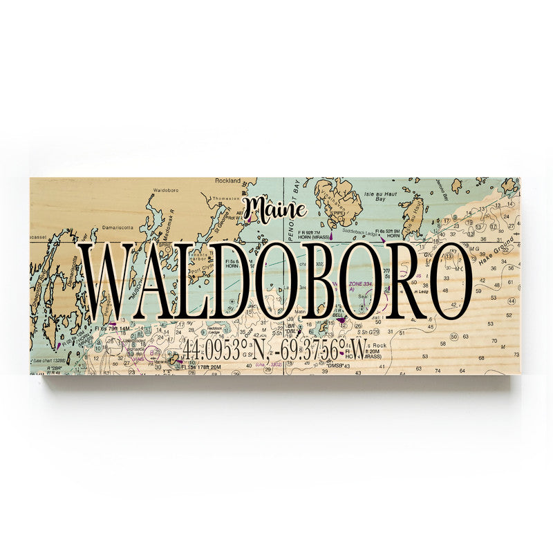 Waldoboro Maine 3x9 Wood Coordinate Wall Hanging Map Sign