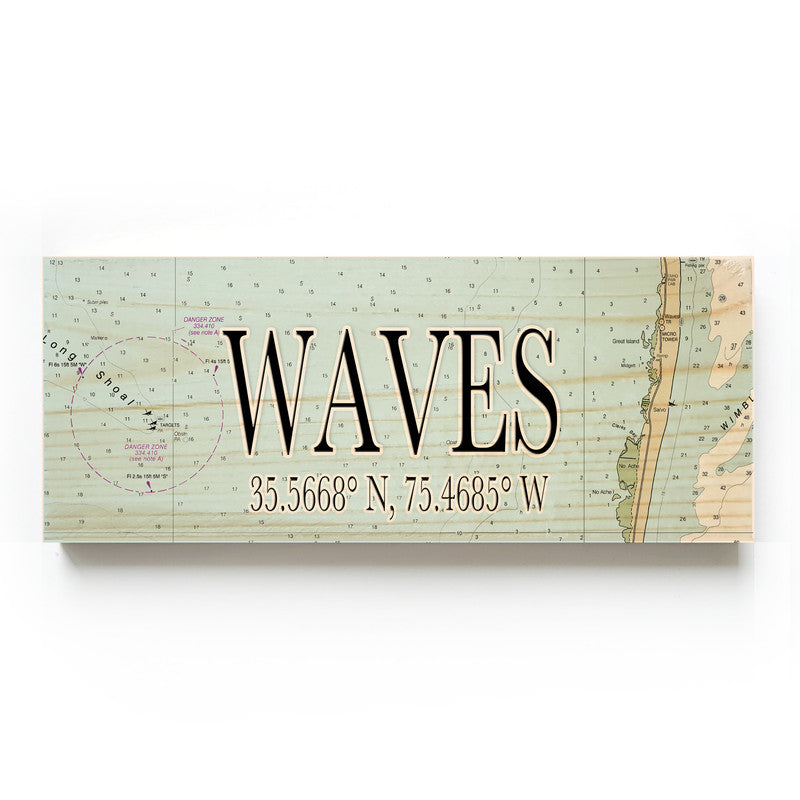 Waves North Carolina 3x9 Wood Coordinate Wall Hanging Map Sign