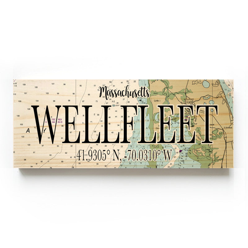 Wellfleet Massachusetts 3x9 Wood Coordinate Wall Hanging Map Sign