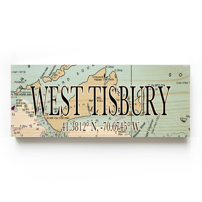 West Tisbury Marthas Vineyard Massachusetts 3x9 Wood Coordinate Wall Hanging Map Sign