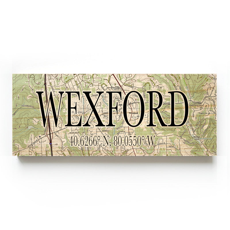 Wexford Pennsylvania 3x9 Wood Coordinate Wall Hanging Map Sign