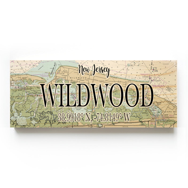 Wildwood New Jersey 3x9 Wood Coordinate Wall Hanging Map Sign