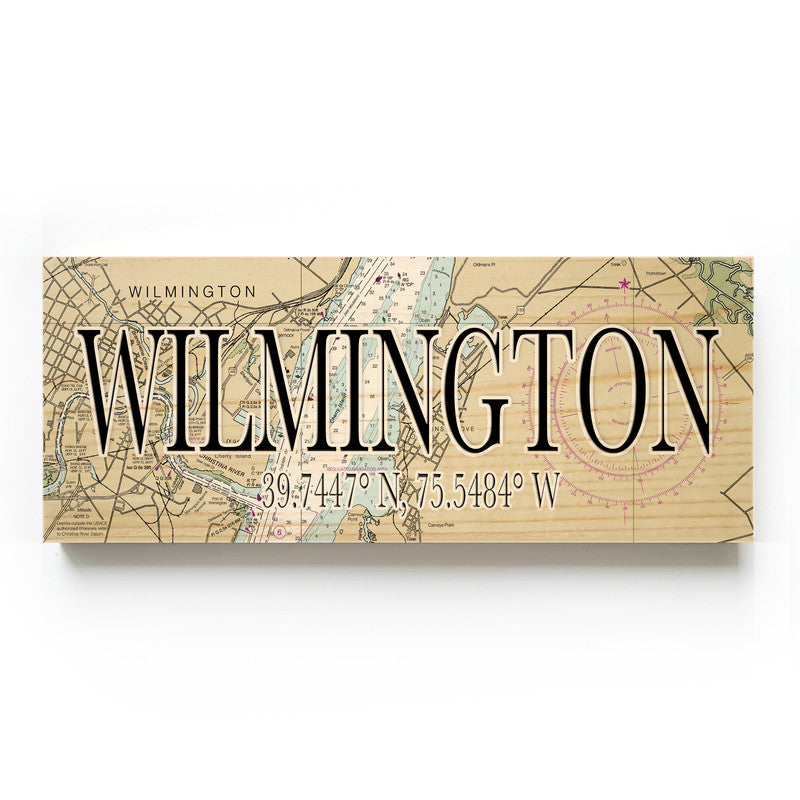 Wilmington North Carolina 3x9 Wood Coordinate Wall Hanging Map Sign