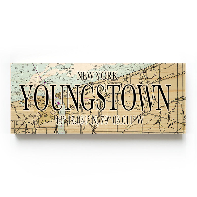 Youngstown New York 3x9 Wood Coordinate Wall Hanging Map Sign