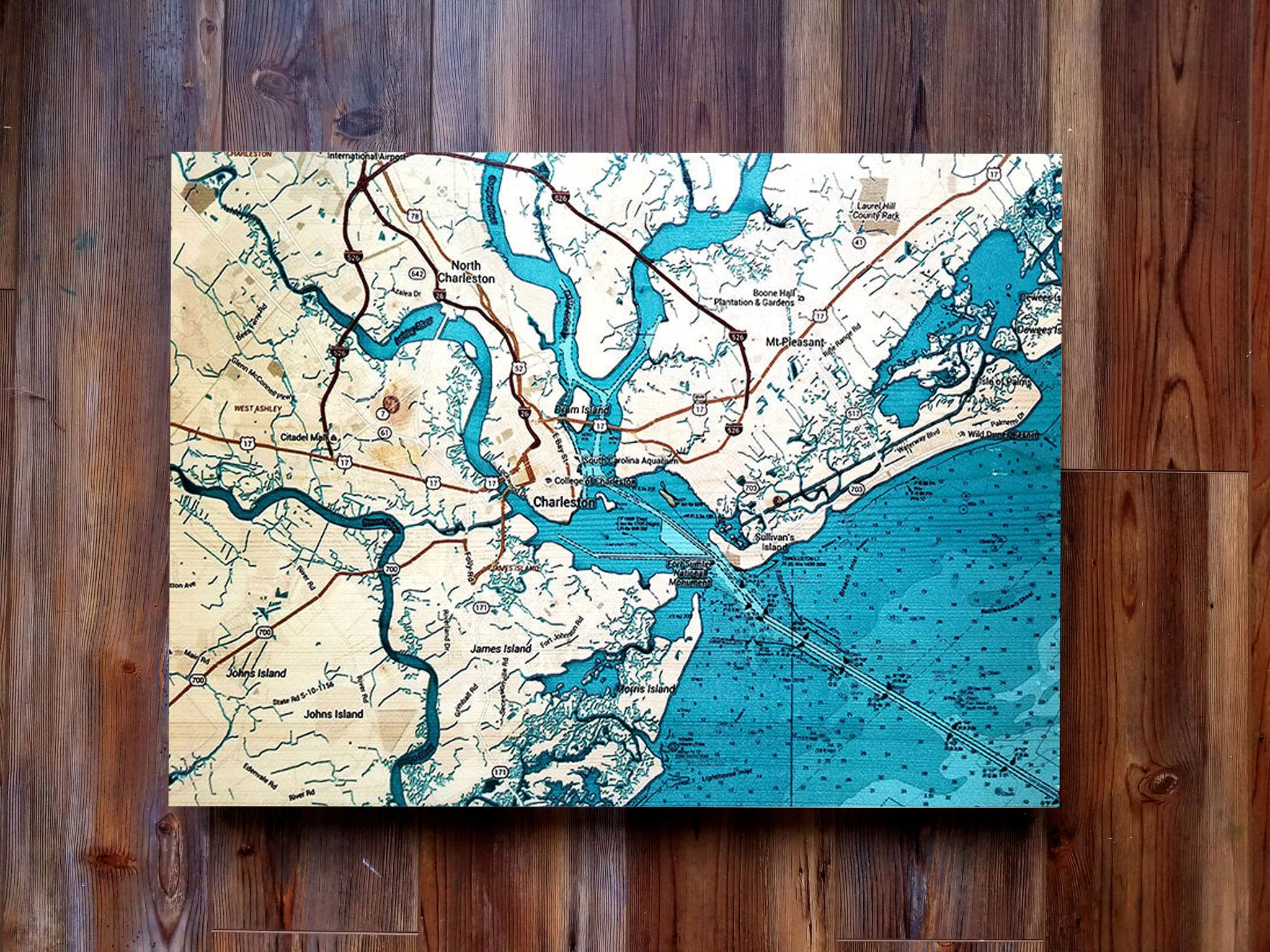 Charleston, SC Teal Plank Map