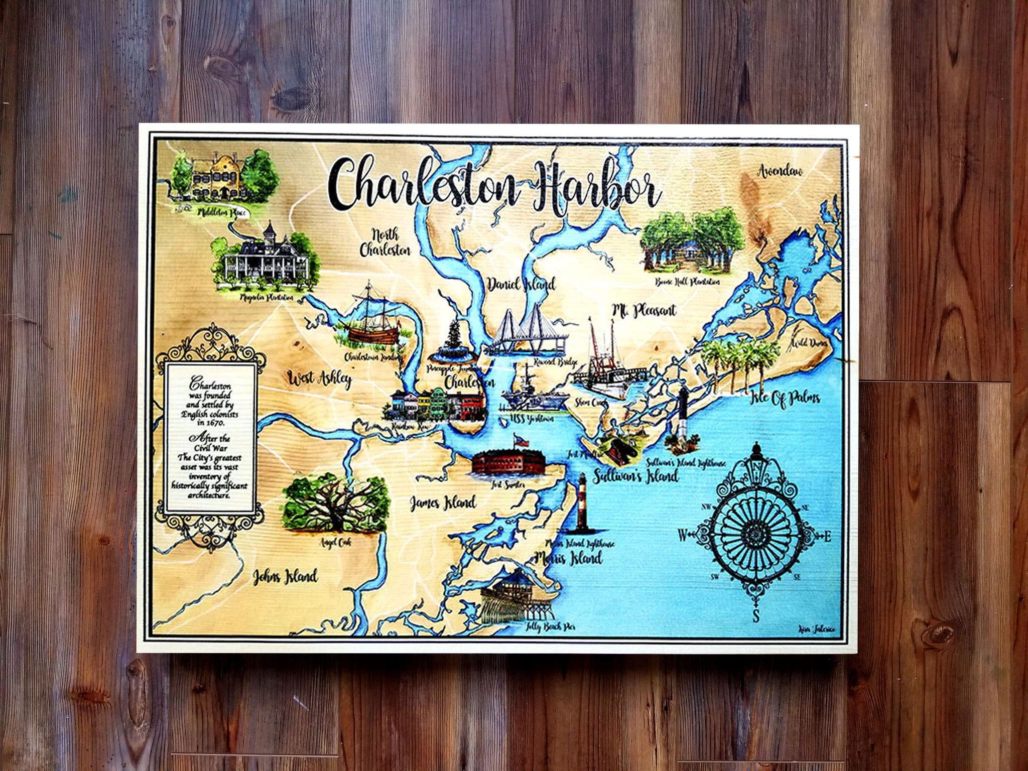 Landmark Map Charleston, SC Plank