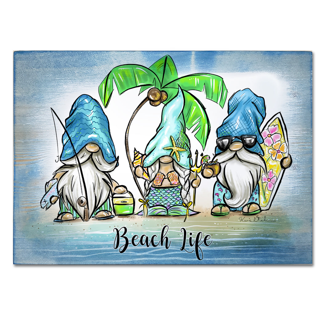 Wholesale Beach Life Gnome Art 5x7 Wood Sign-Customizable