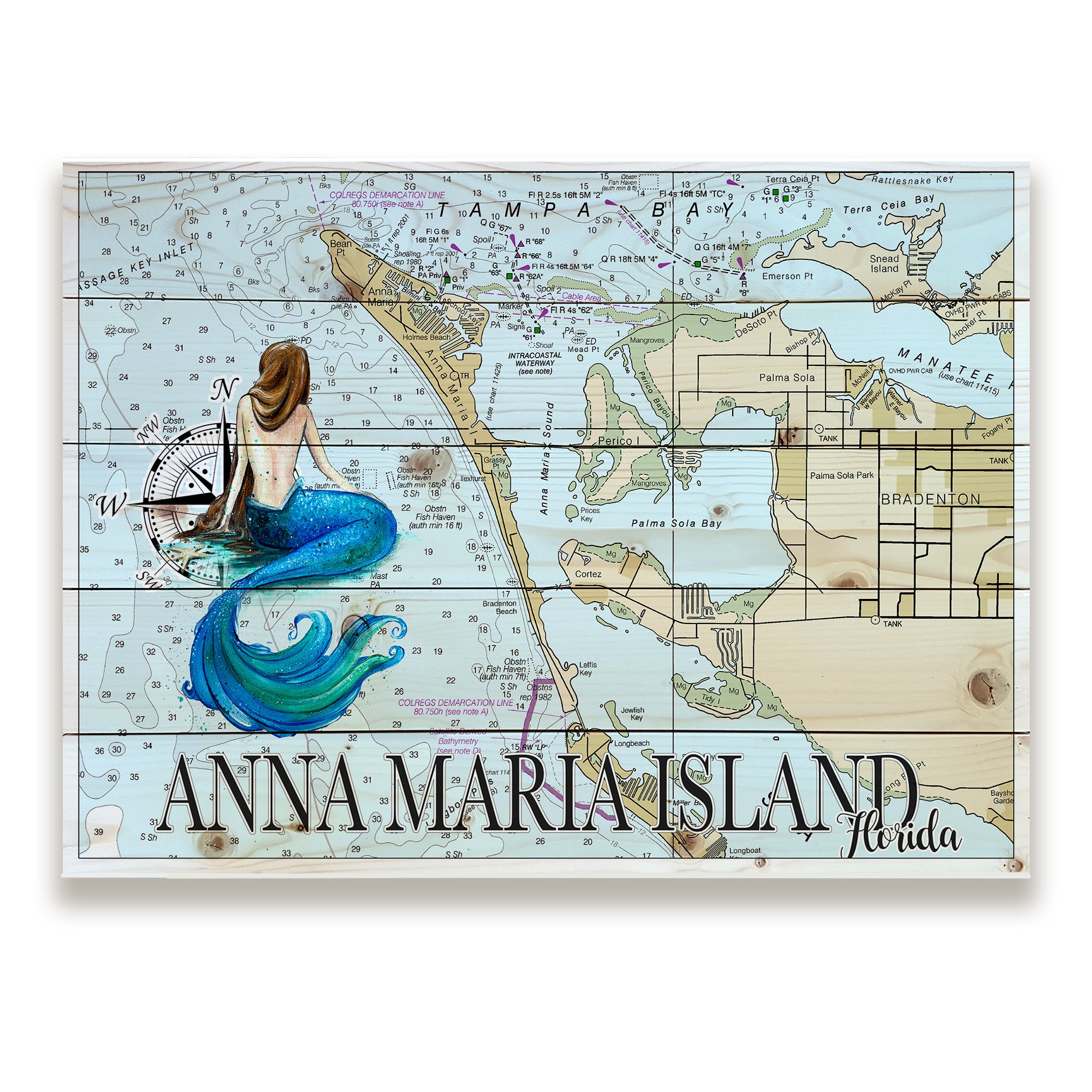 Anna Maria Island,  FL - Mermaid Pallet Map
