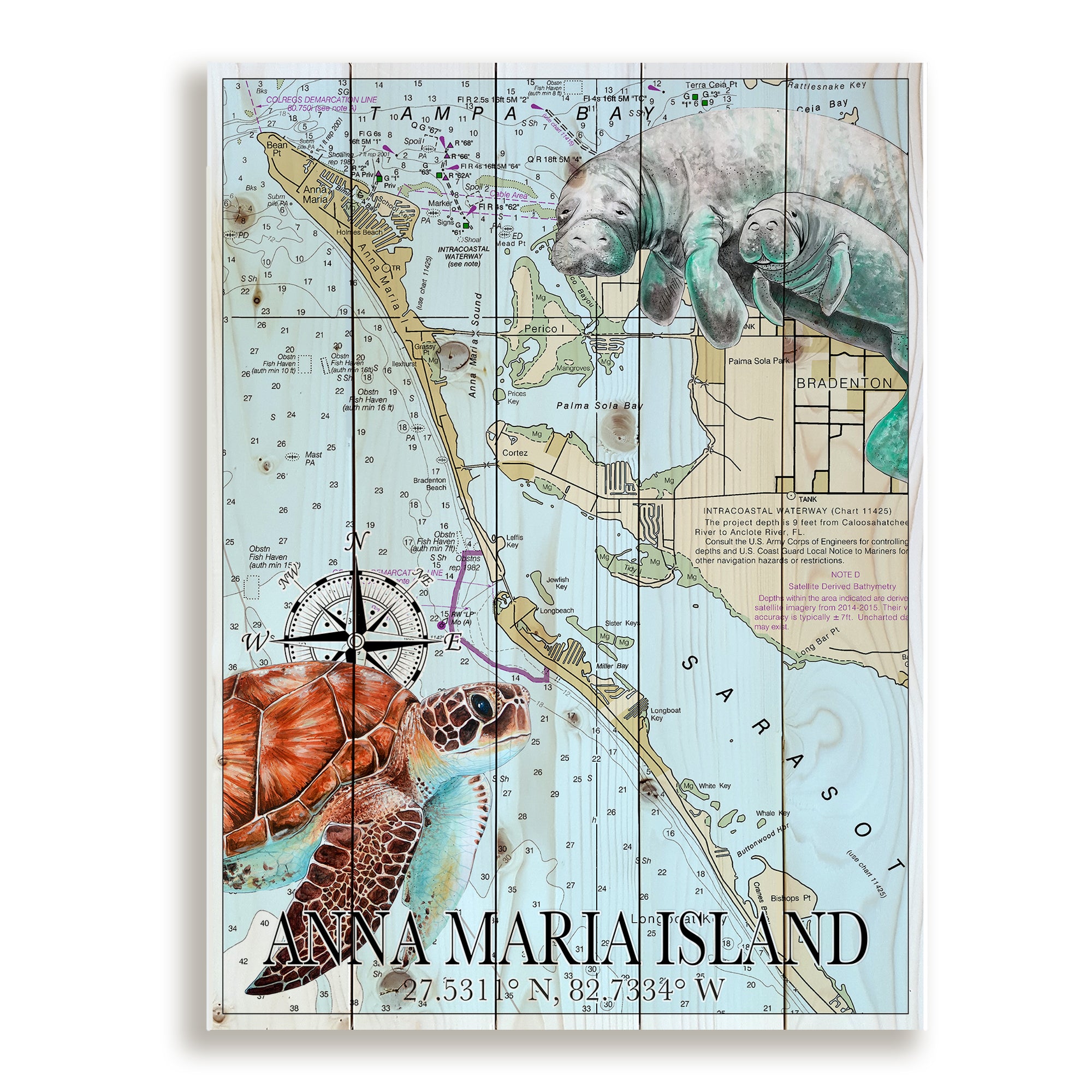 Anna Maria Island,  FL Sea Turtle Manatee Pallet Map