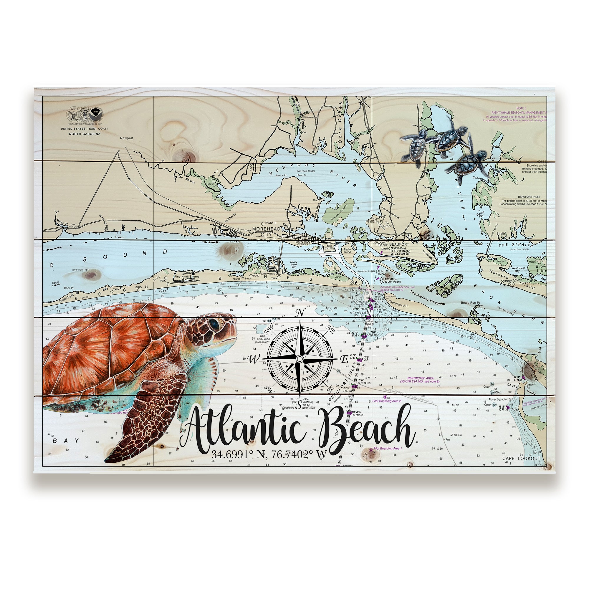 Atlantic Beach, NC - Sea Turtles Pallet Map