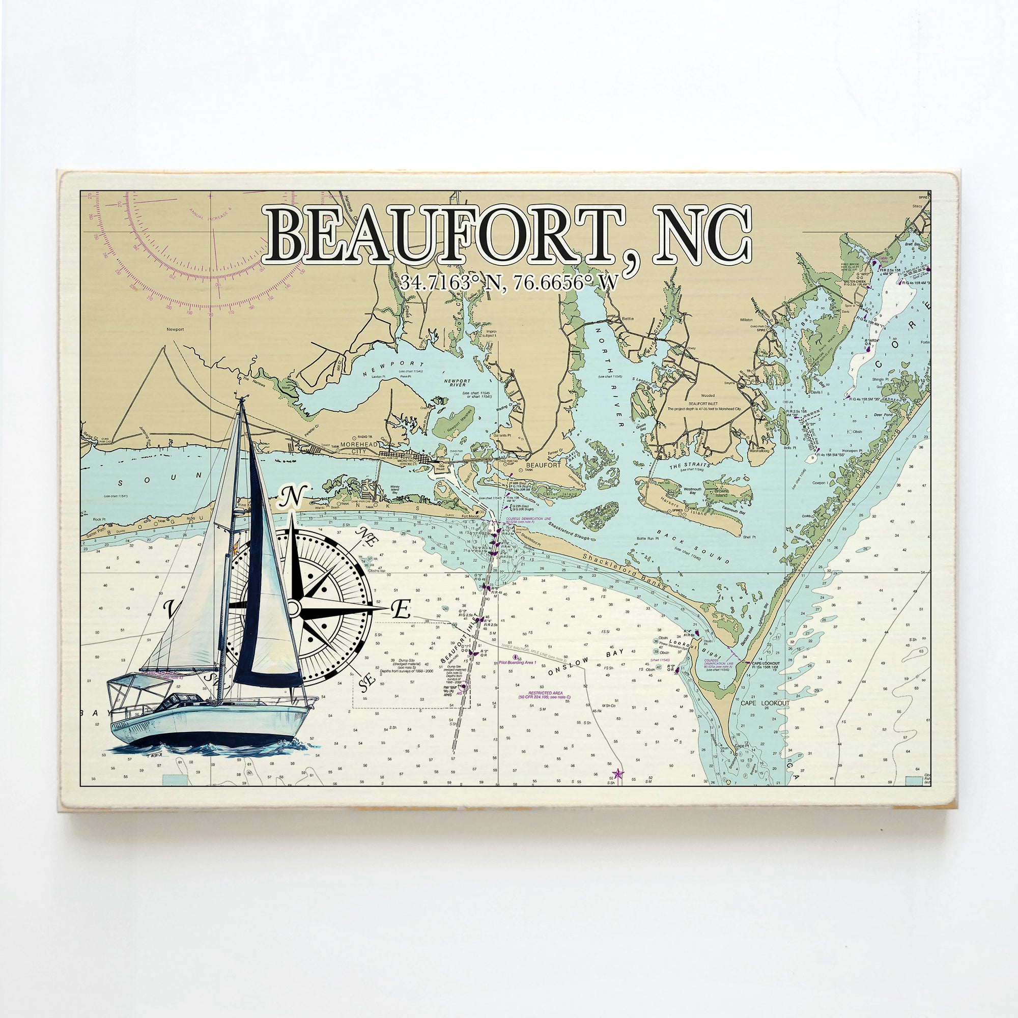 Beaufort, NC Sailboat Plank Map
