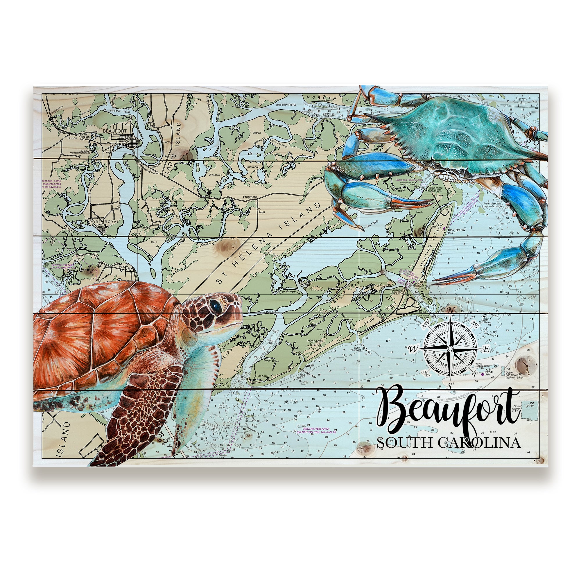 Beaufort, SC - Blue Crab Sea Turtle Pallet Map
