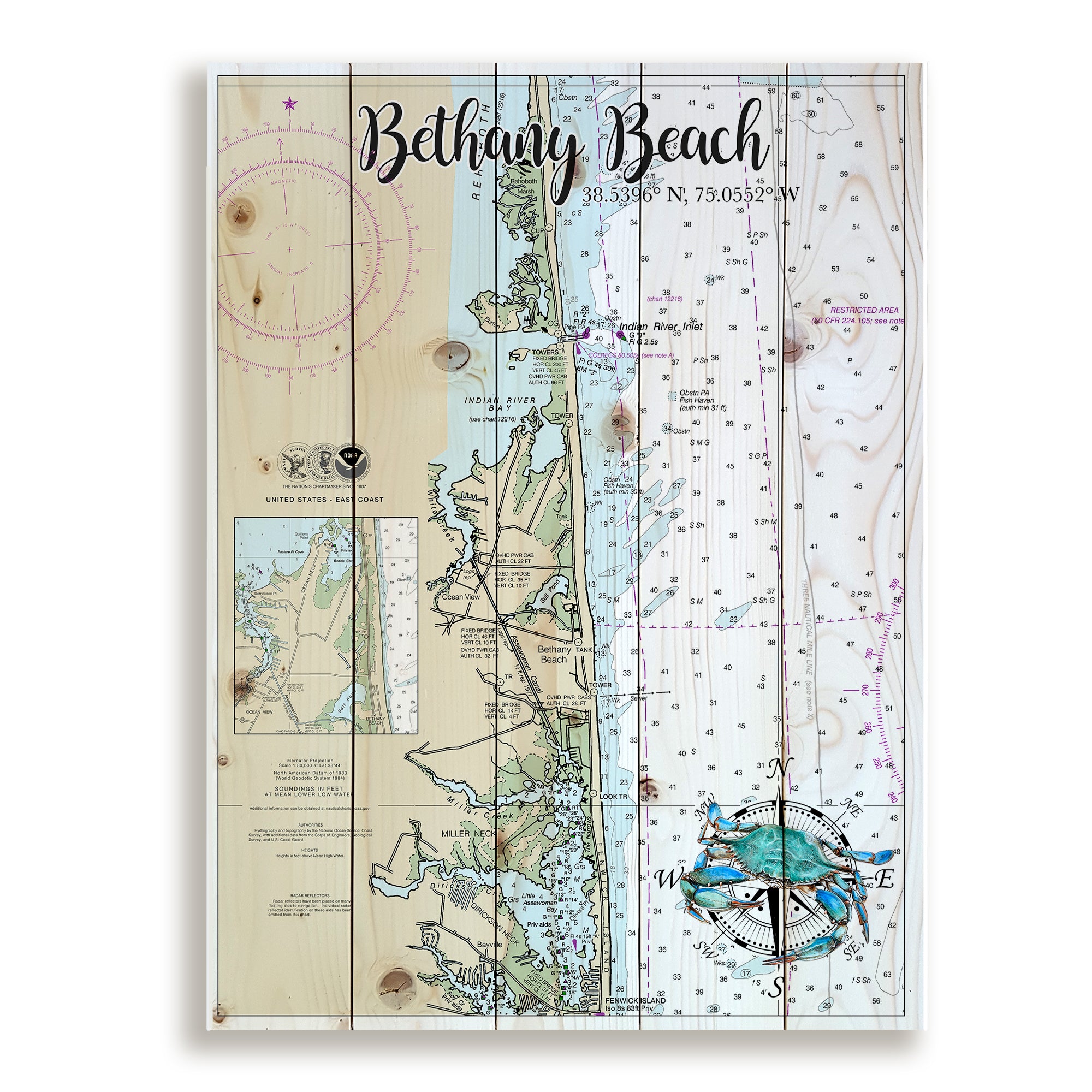 Bethany Beach, DE-  Blue Crab Pallet Map