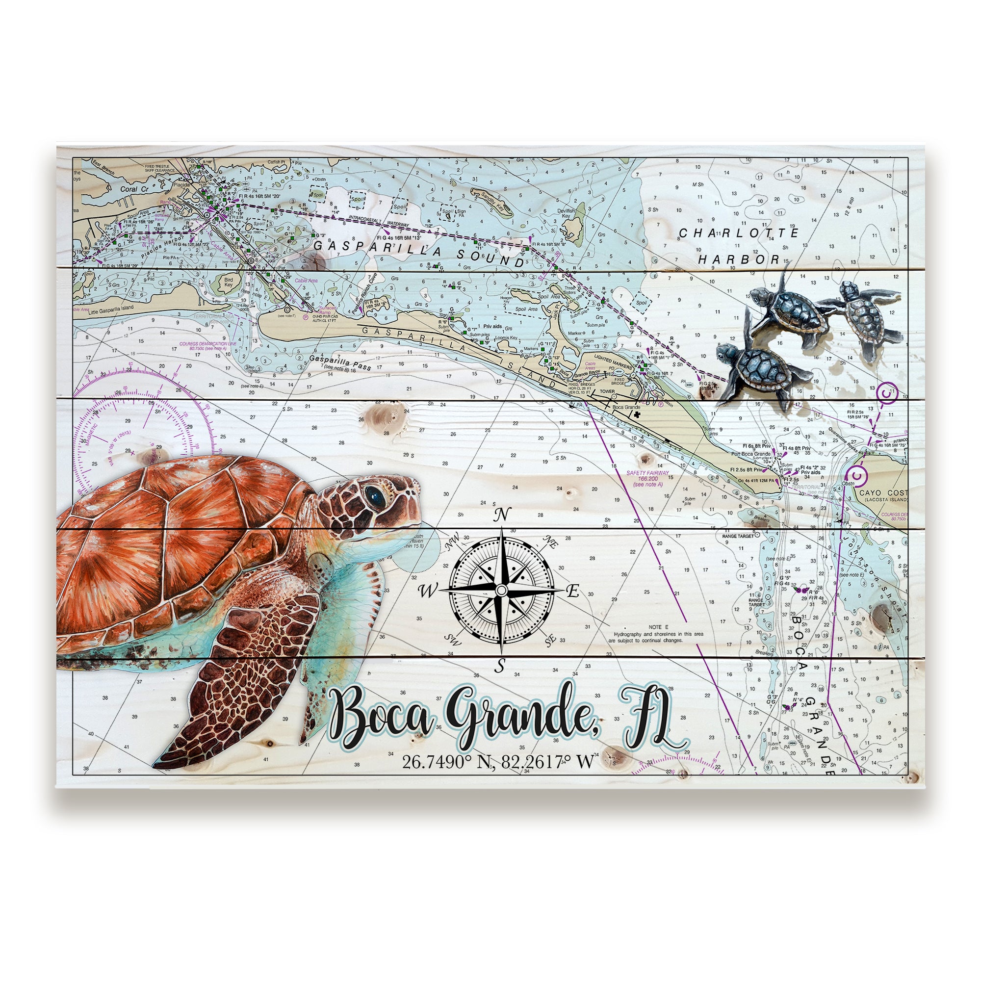 Boca Grande,  FL- Sea Turtles Pallet Map