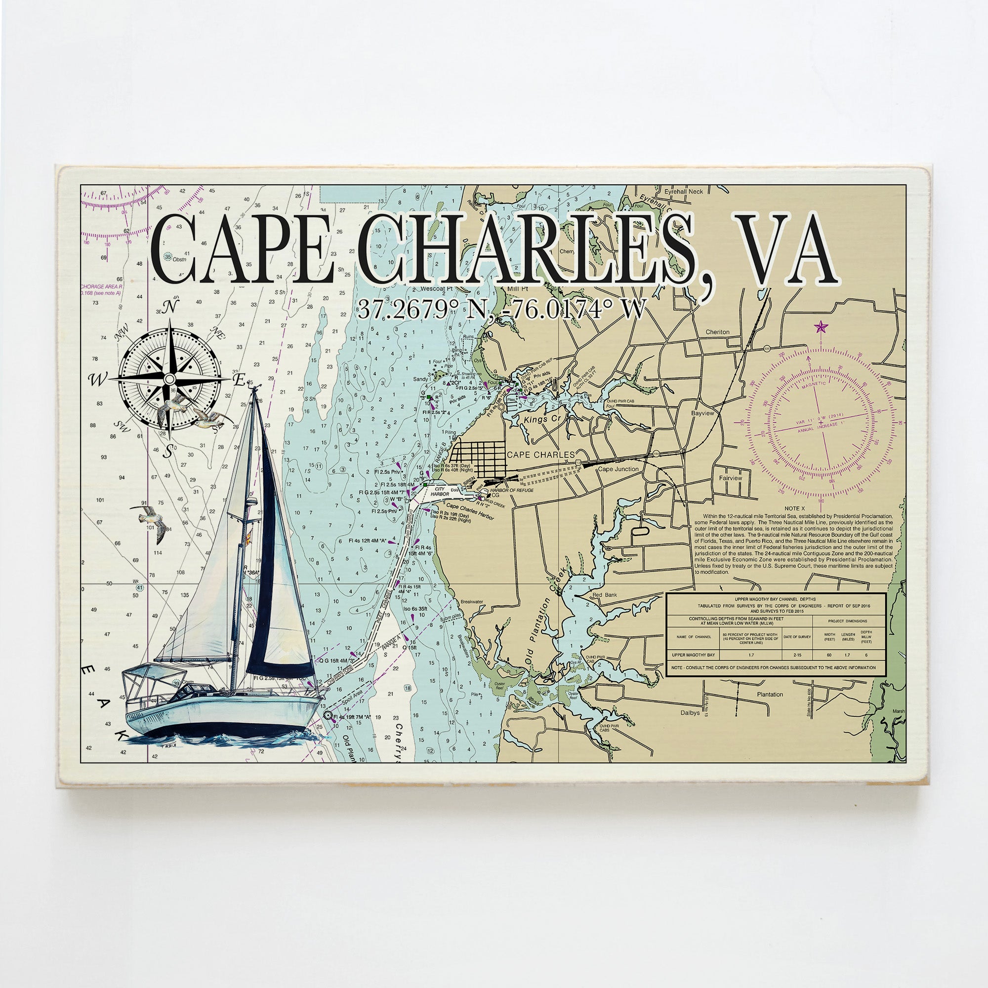Cape Charles, VA  Sailboat Plank Map