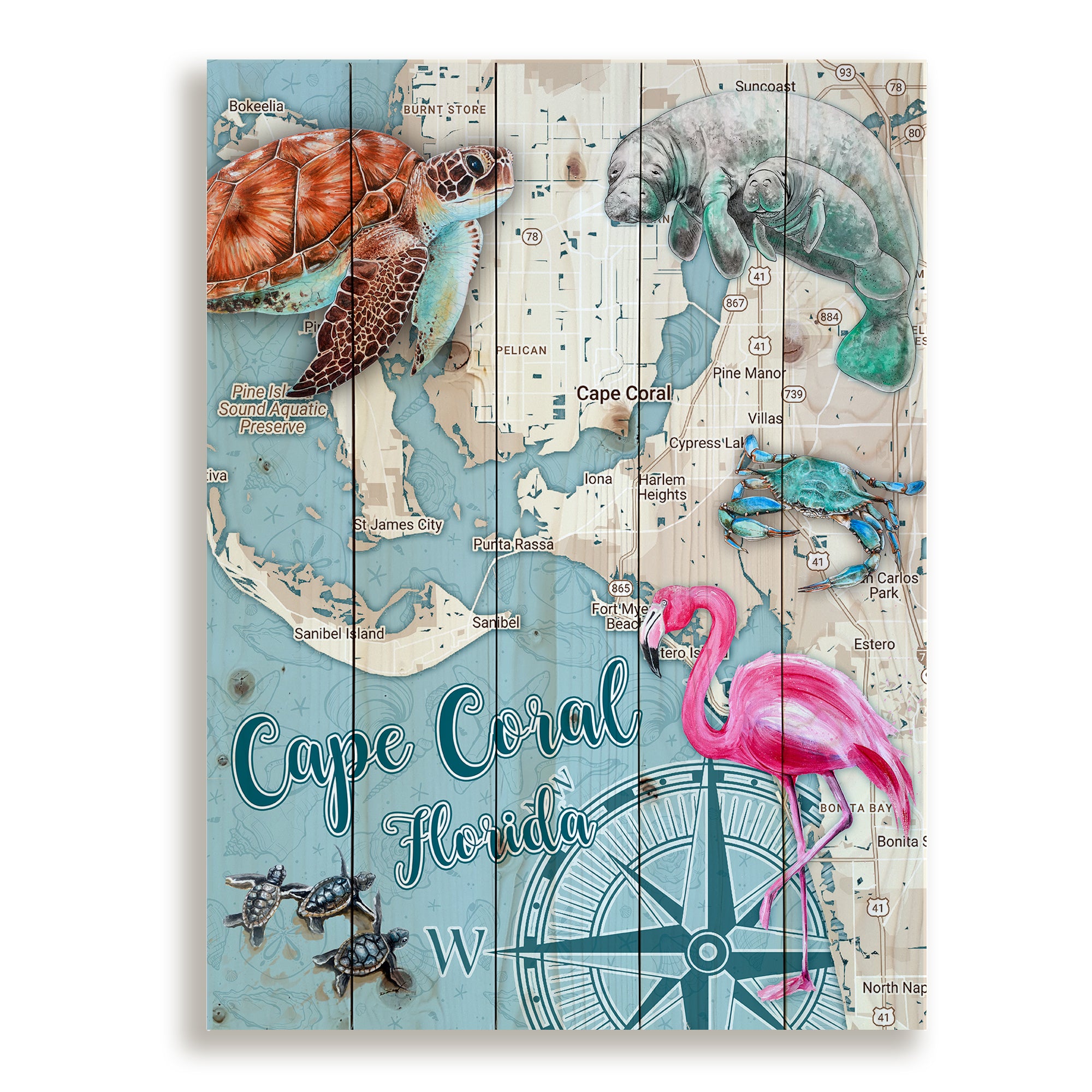 Cape Coral,  FL- Sea Life Pallet Map