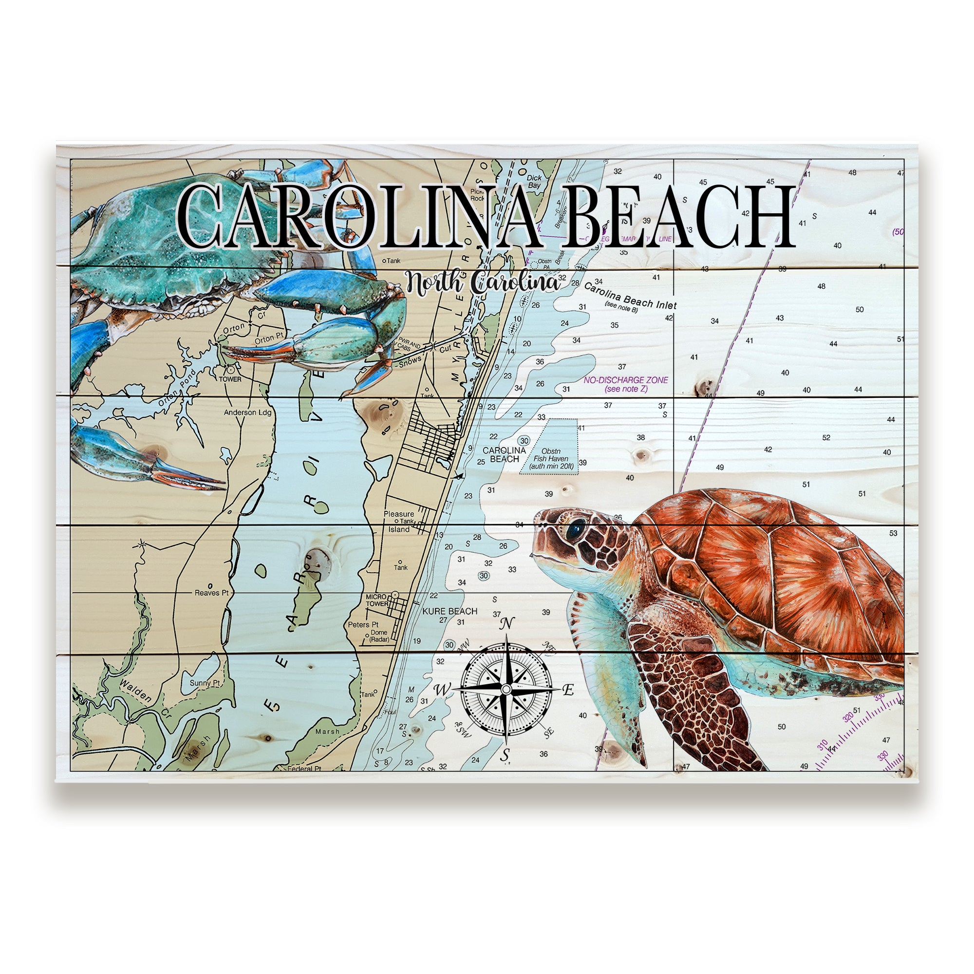 Carolina Beach, NC - Blue Crab Sea Turtle Pallet Map