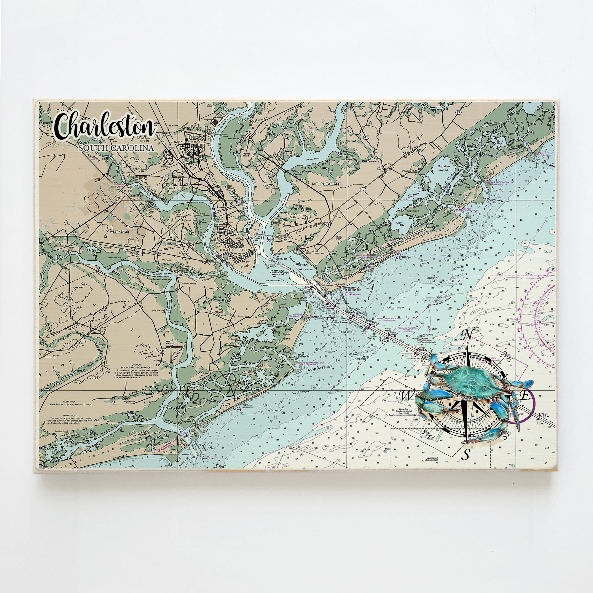 Charleston, SC  Blue Crab Plank Map