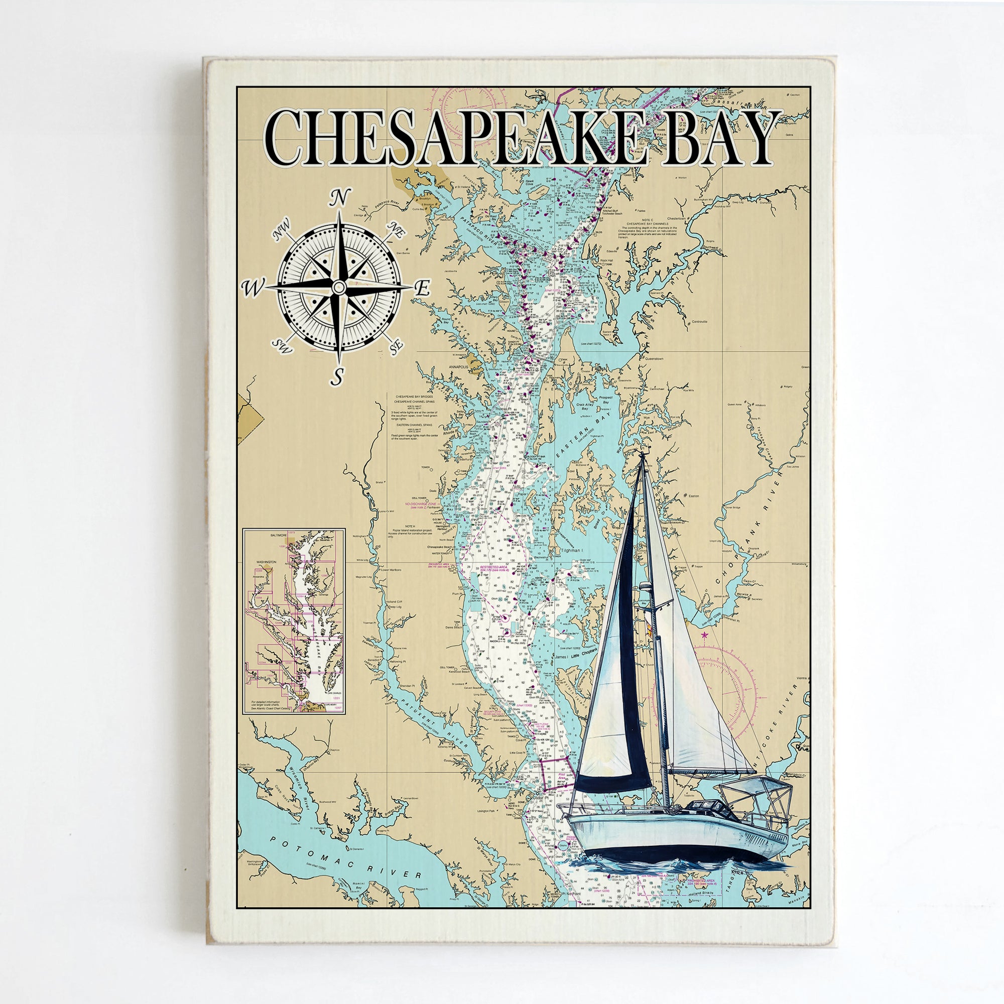 Chesapeake Bay,  Sailboat Plank Map