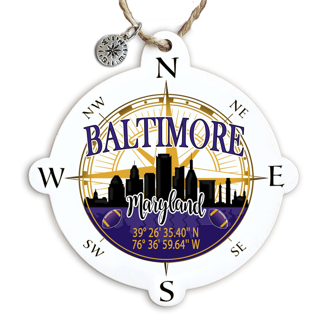 Wholesale Wood Ornament Compass Skyline-Custom Location