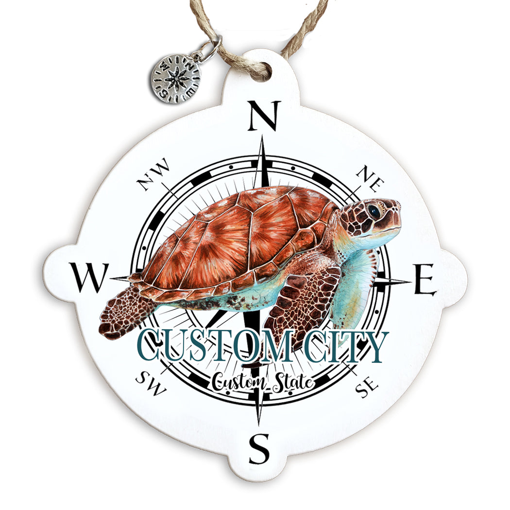 Wholesale Wood Ornament Compass Turtle Art-Custom Location