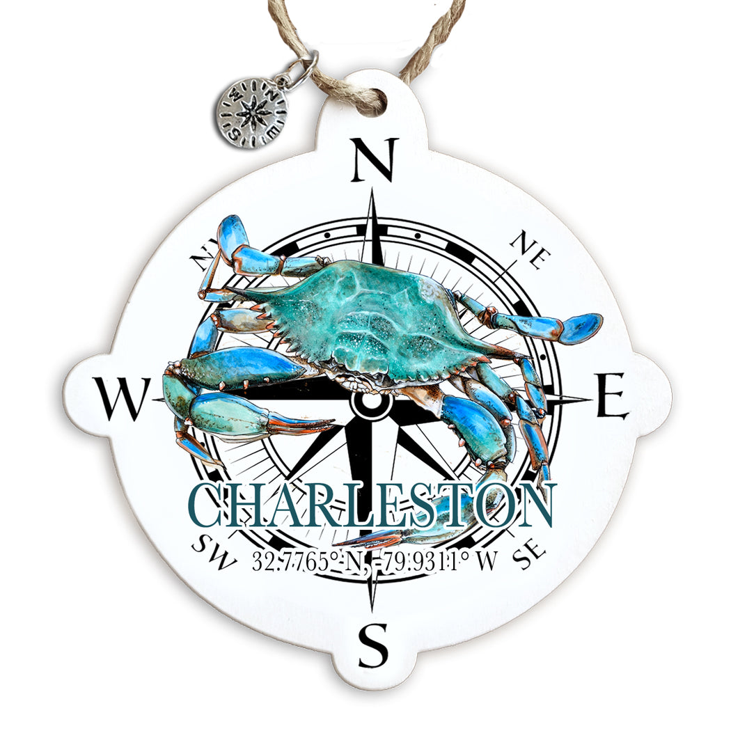 Charleston, SC Blue Crab Compass Ornament