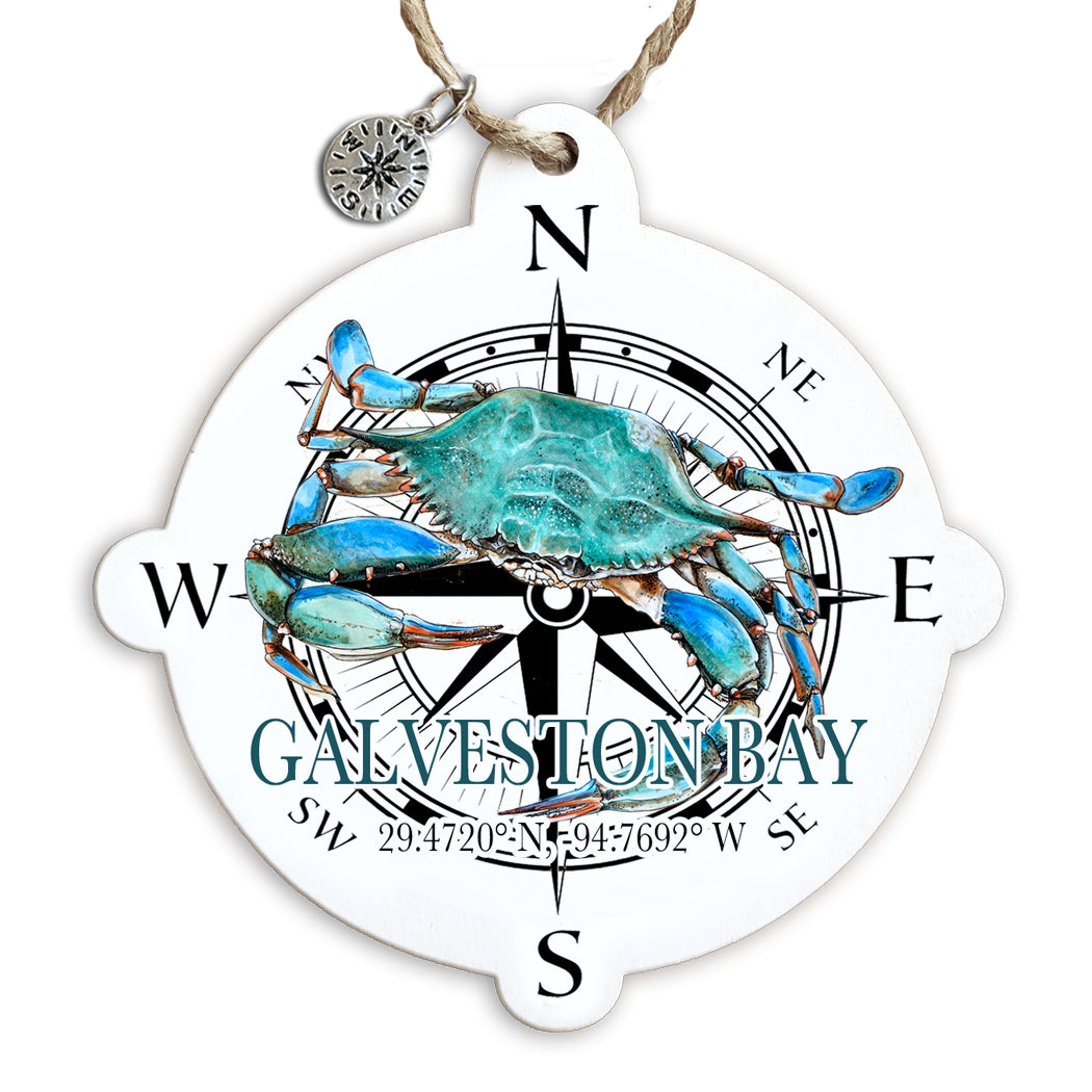 Galveston Bay, TX  Blue Crab Compass Ornament