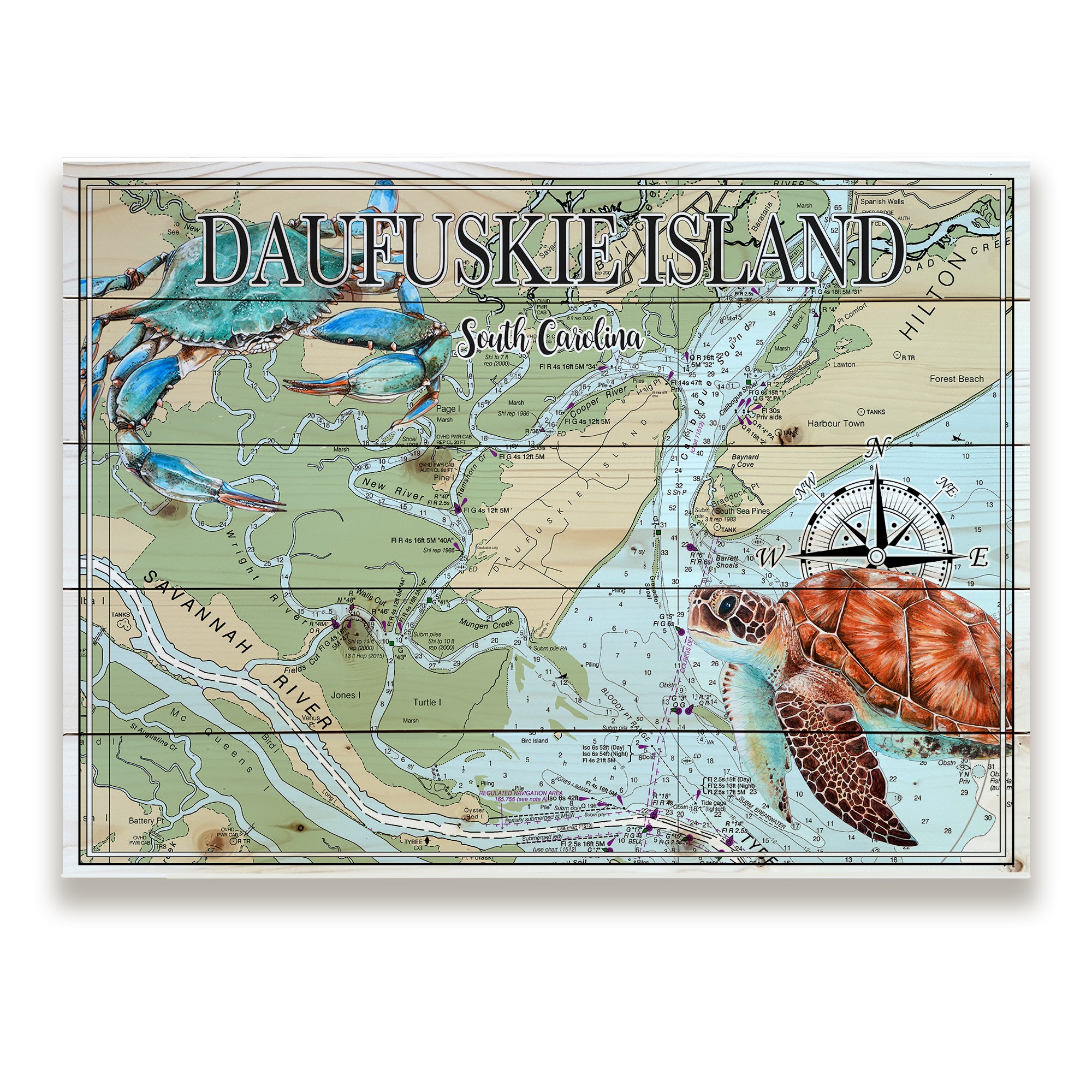 Daufuskie Island, SC - Sea Turtle Blue Crab Pallet Map