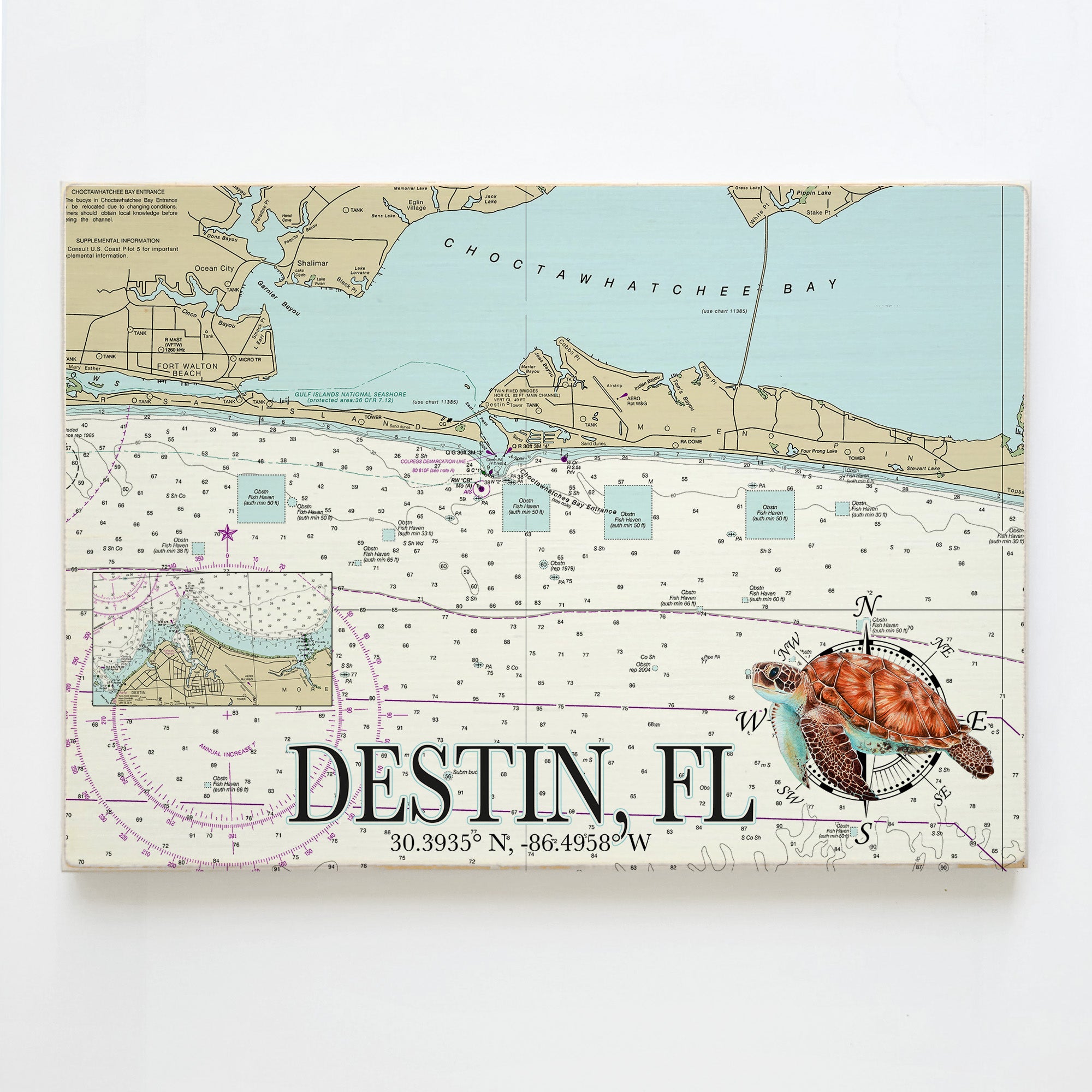 Destin, FL   Sea Turtle Plank Map