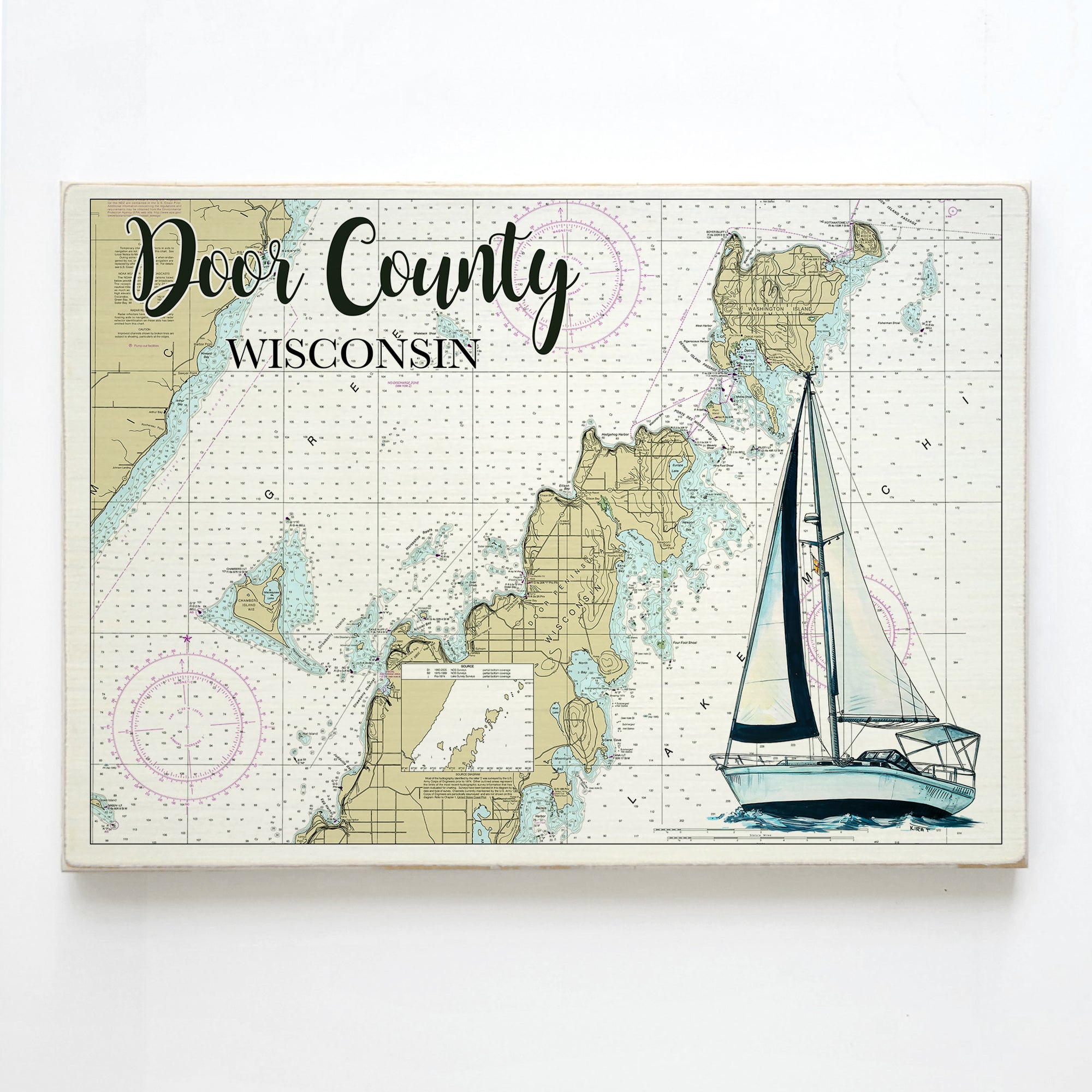 Door County, WI  Sailboat Plank Map
