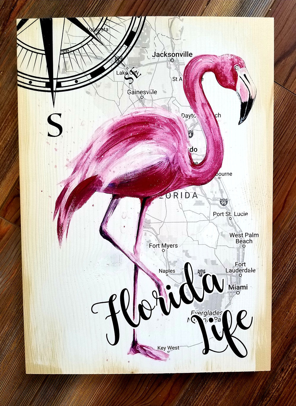 Florida Flamingo Plank Artwork