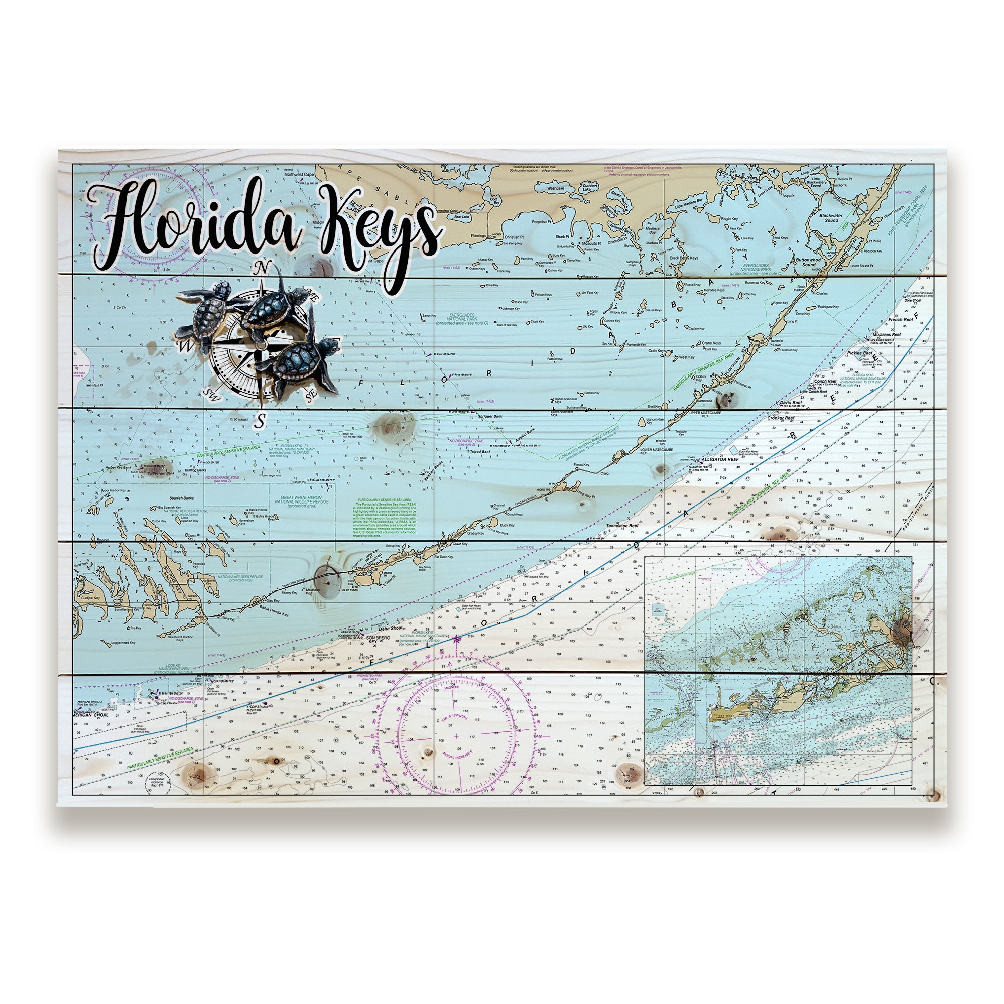 Florida Keys,  FL - Baby Sea Turtles Pallet Map