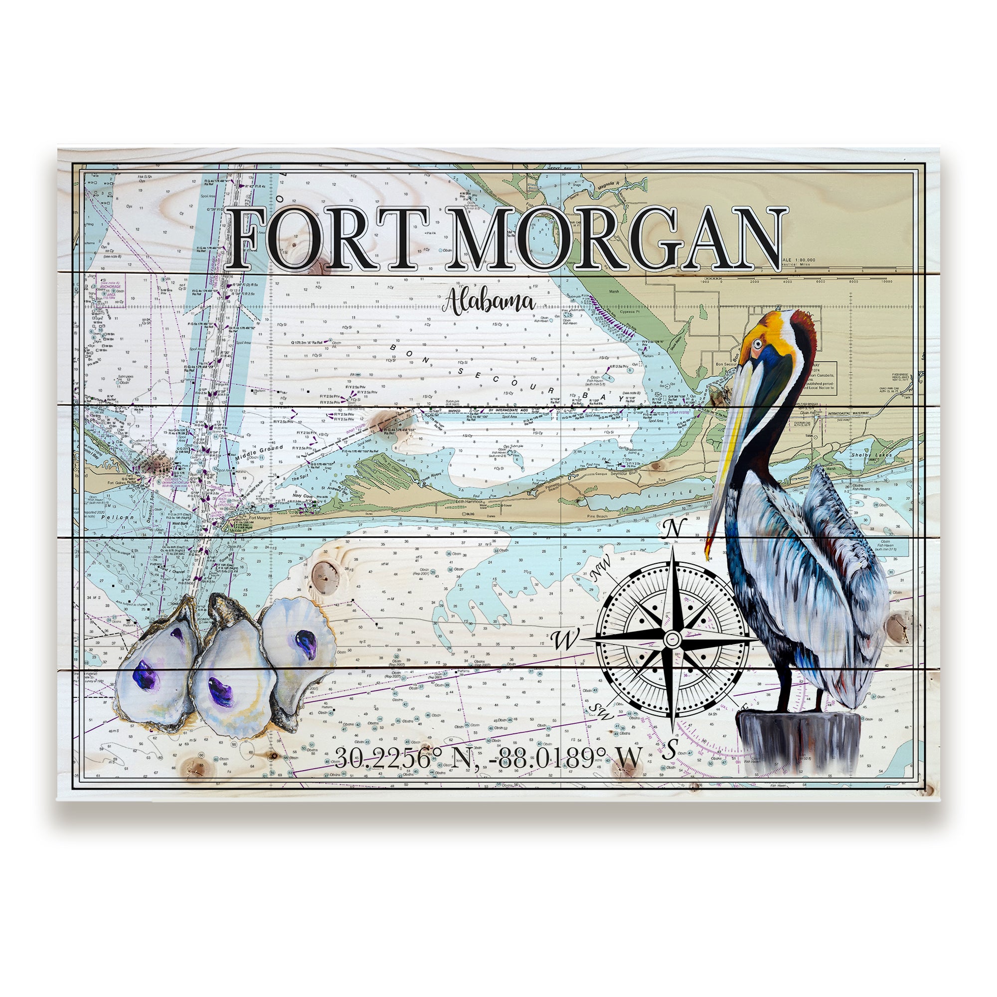 Fort Morgan, Alabama- Pelican, Oyster Pallet Map