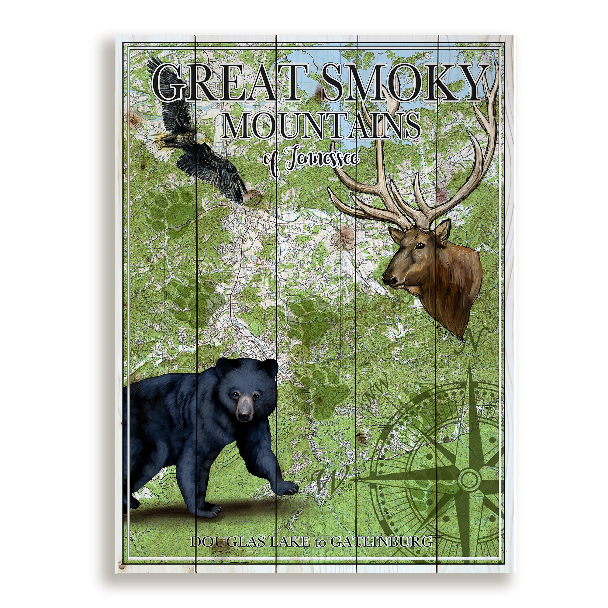 Great Smoky Mountains, TN- Wild Life Pallet Map