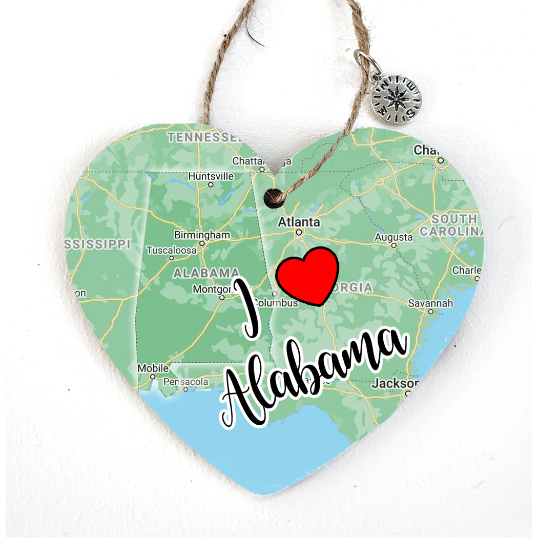 Alabama Heart Map Ornament