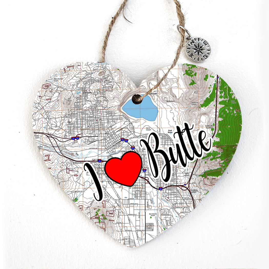 Butte Mountain, NV  Heart Map Compass Ornament