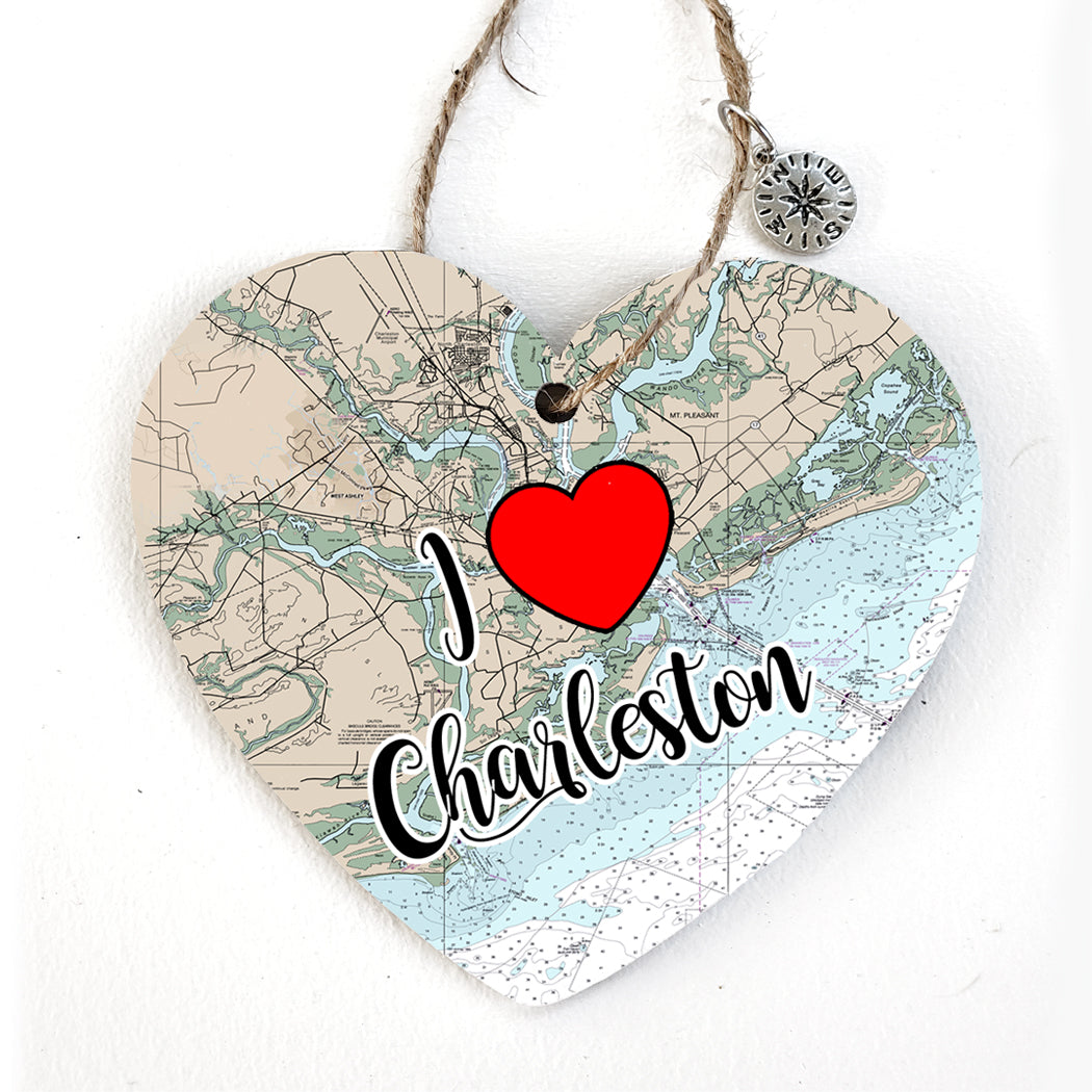 Charleston, SC Heart Map Compass Ornament