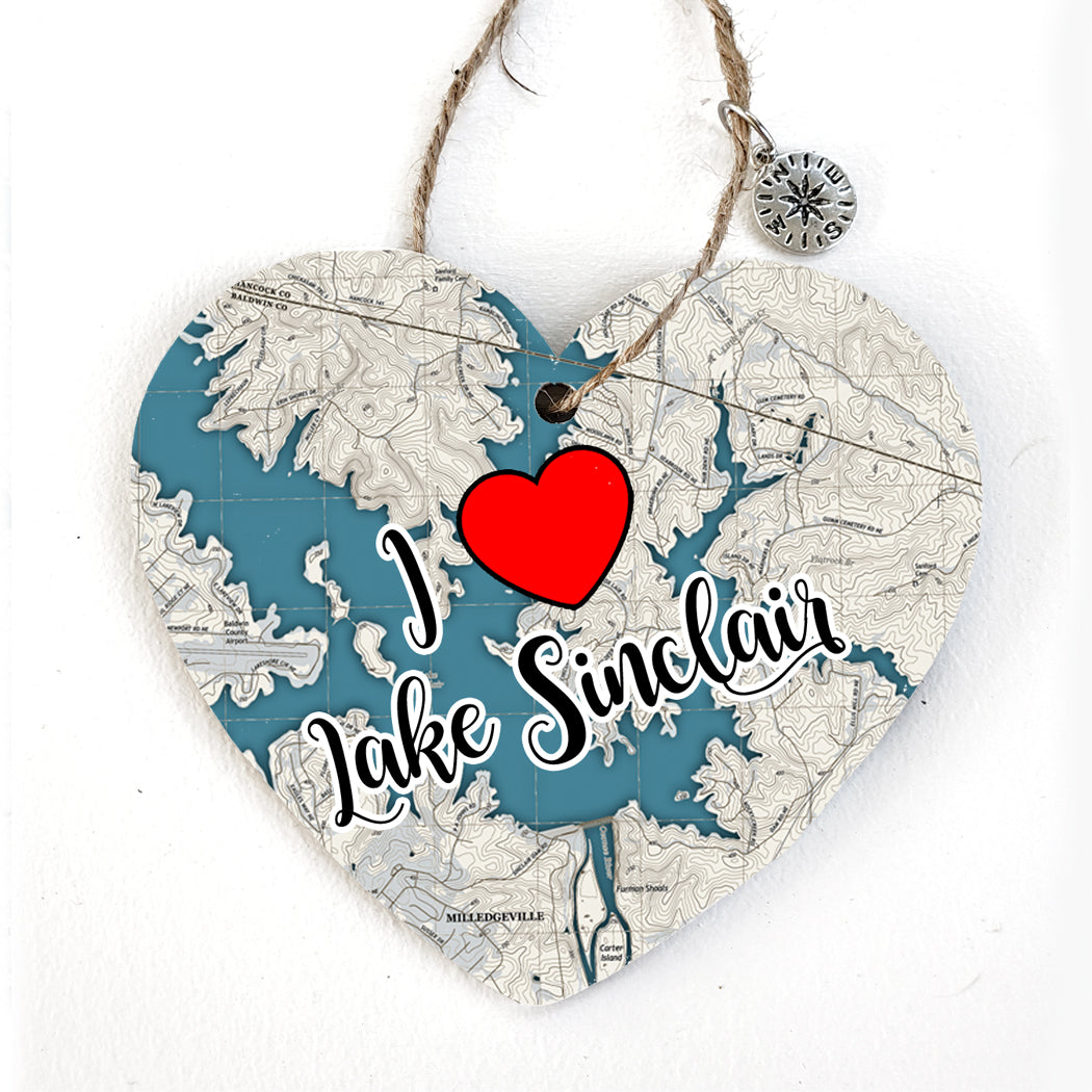 Lake Sinclair,  GA Heart Map Ornament