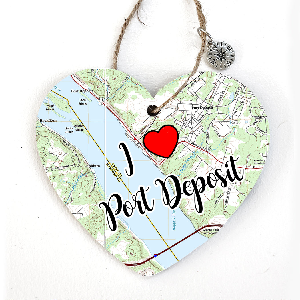 Port Deposit, MA Heart Map Ornament