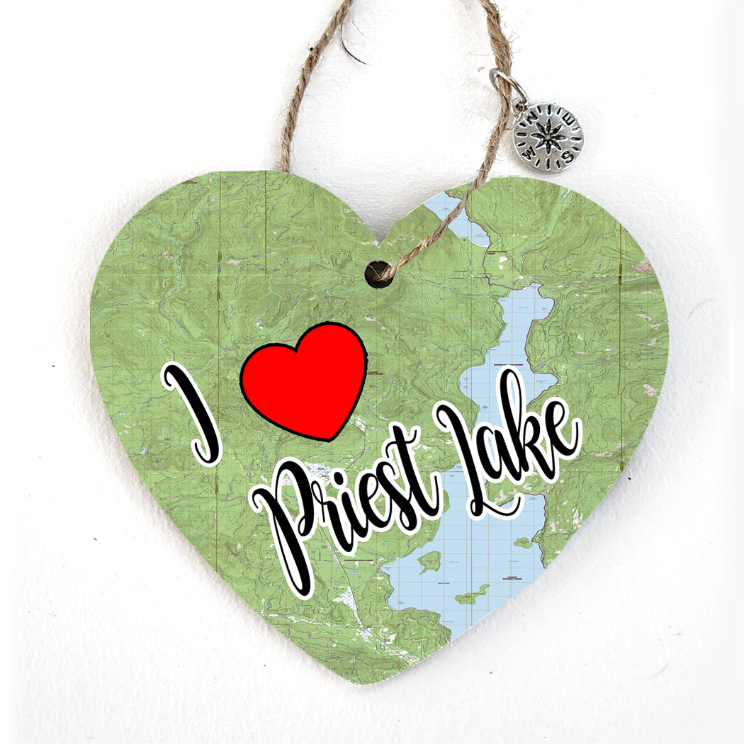 Priest Lake, ID Heart Map Ornament