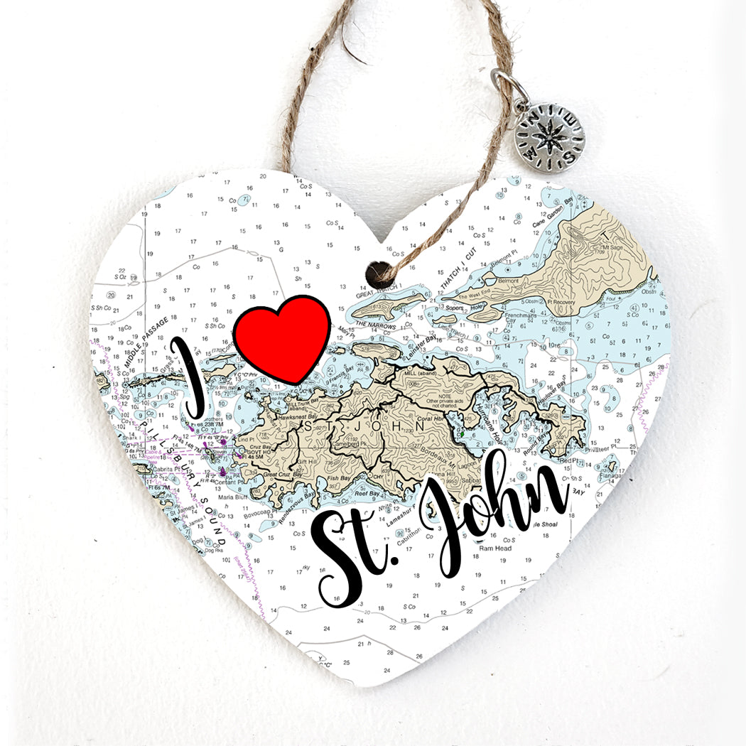 St. John, US Virgin Islands Heart Map Ornament