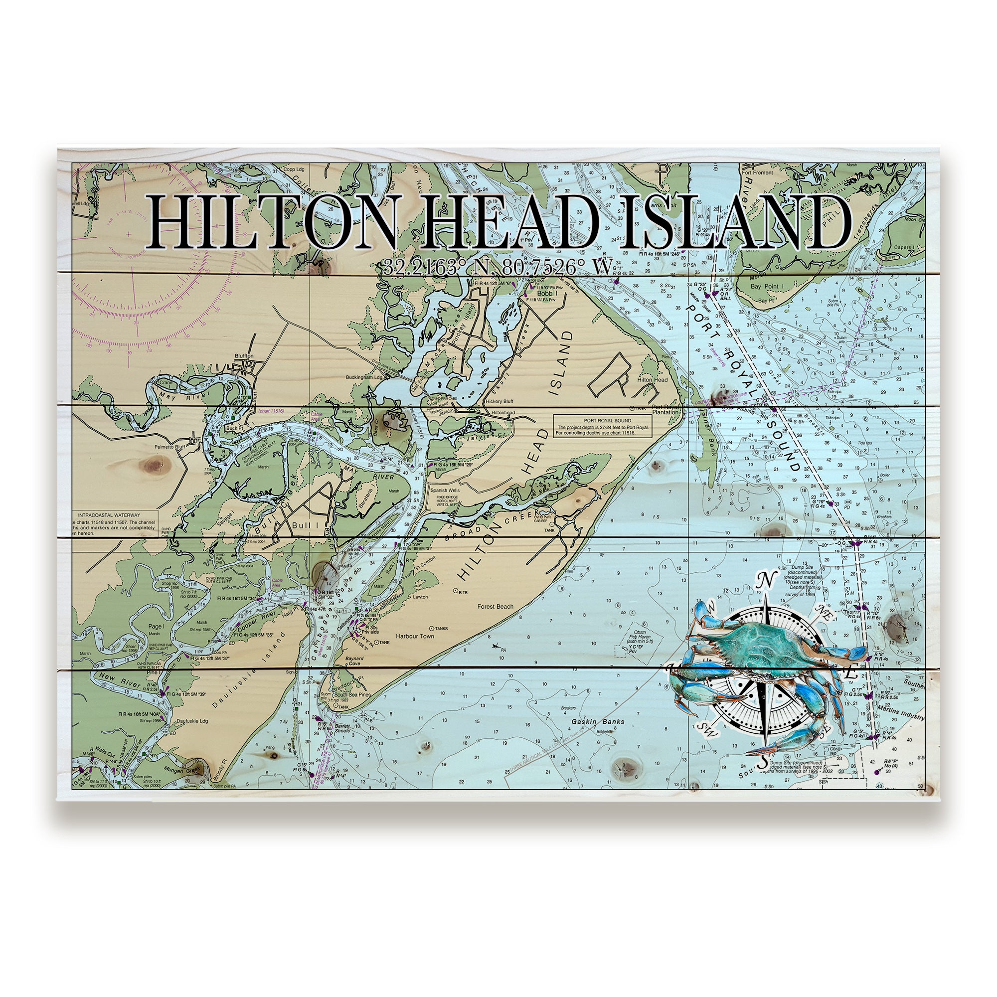 Hilton Head Island, SC- Blue Crab Pallet Map