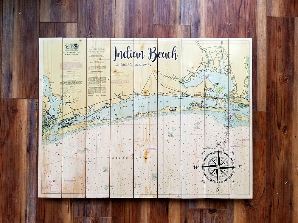 Indian Beach, NC Statement Sized Pallet Maps