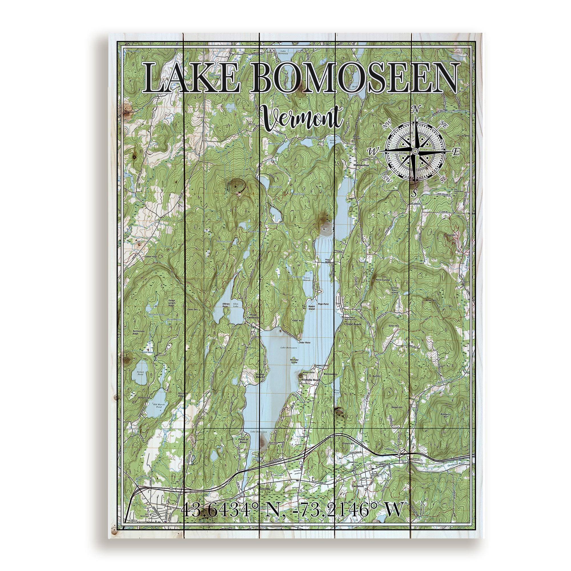 Lake Bomoseen, VA Pallet Map MapMom