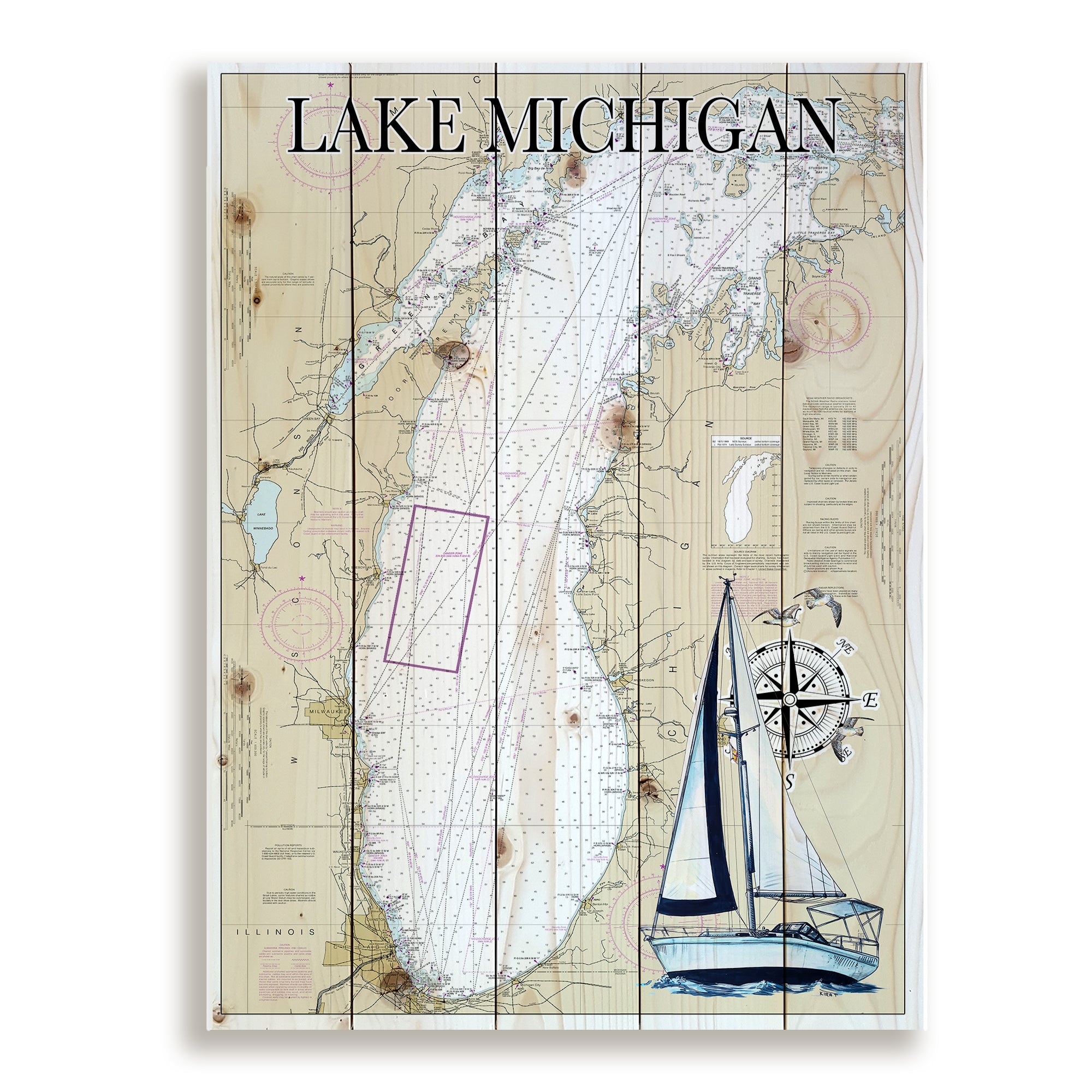 Lake Michigan - Sailboat Pallet Map