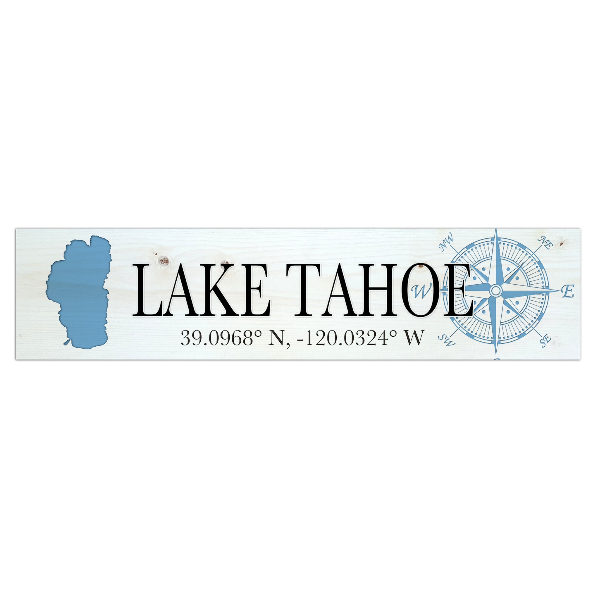 Lake Tahoe, CA  Natural Wood Coordinate Sign