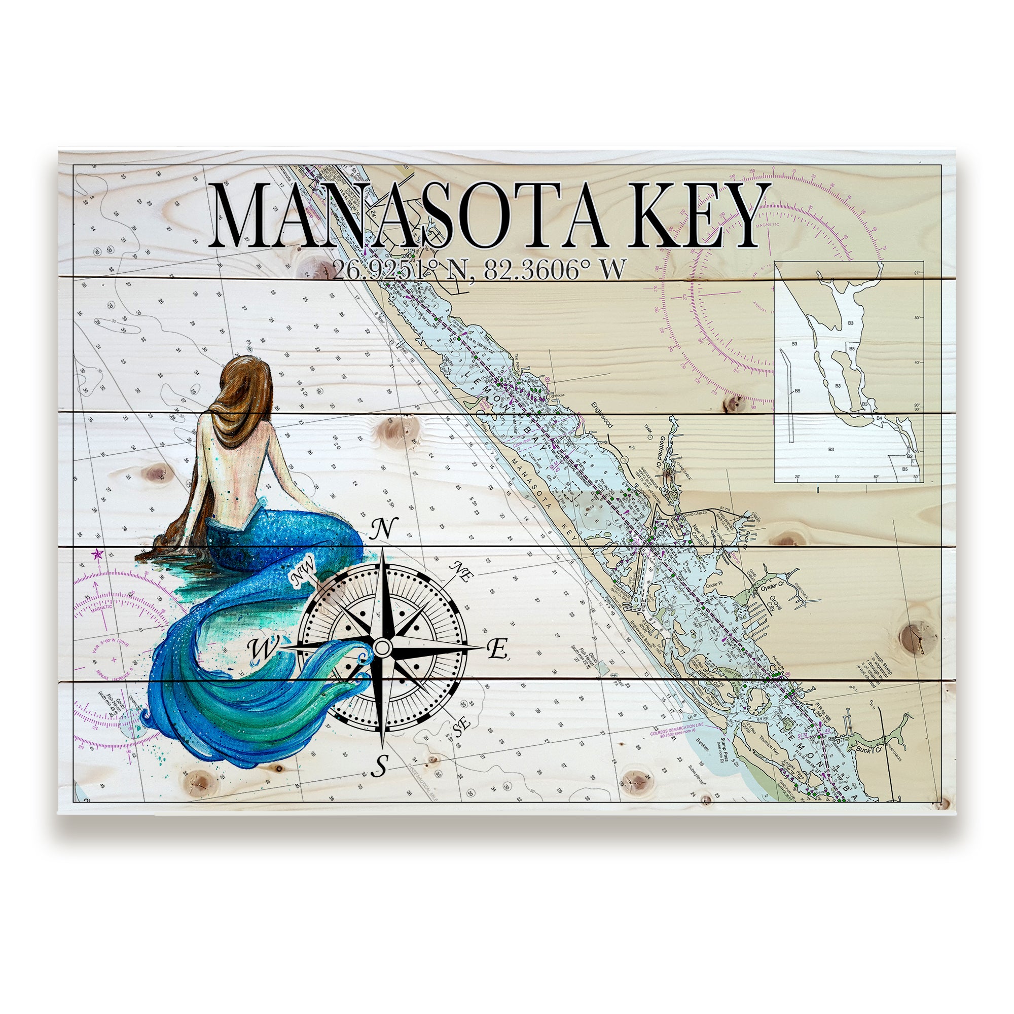 Manasota Key,  FL- Mermaid Pallet Map