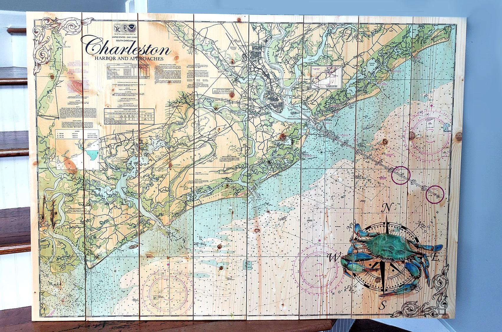 Largest Charleston Pallet Map with Crab 32x44 Inches
